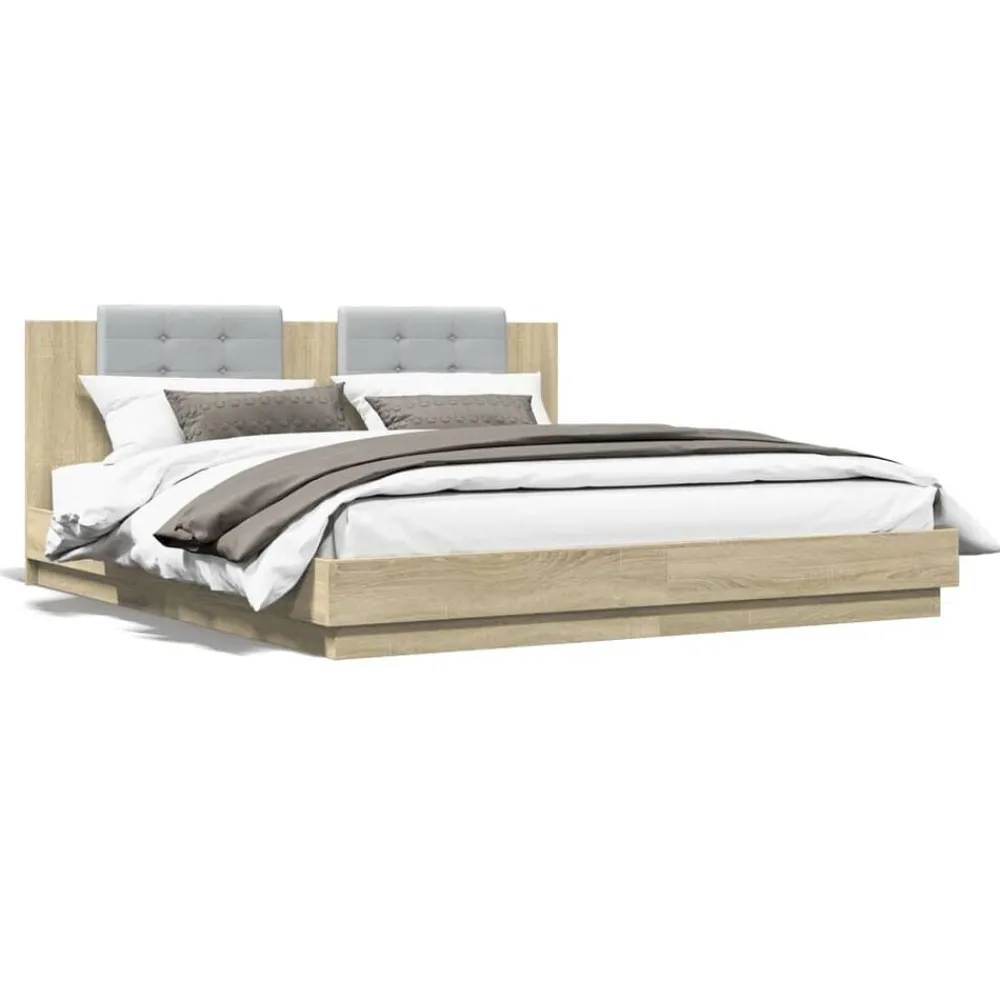 Bedframe met hoofdeinde bewerkt hout 200x200 cm>vidaXL Sale