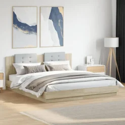 Bedframe met hoofdeinde bewerkt hout 200x200 cm>vidaXL Sale
