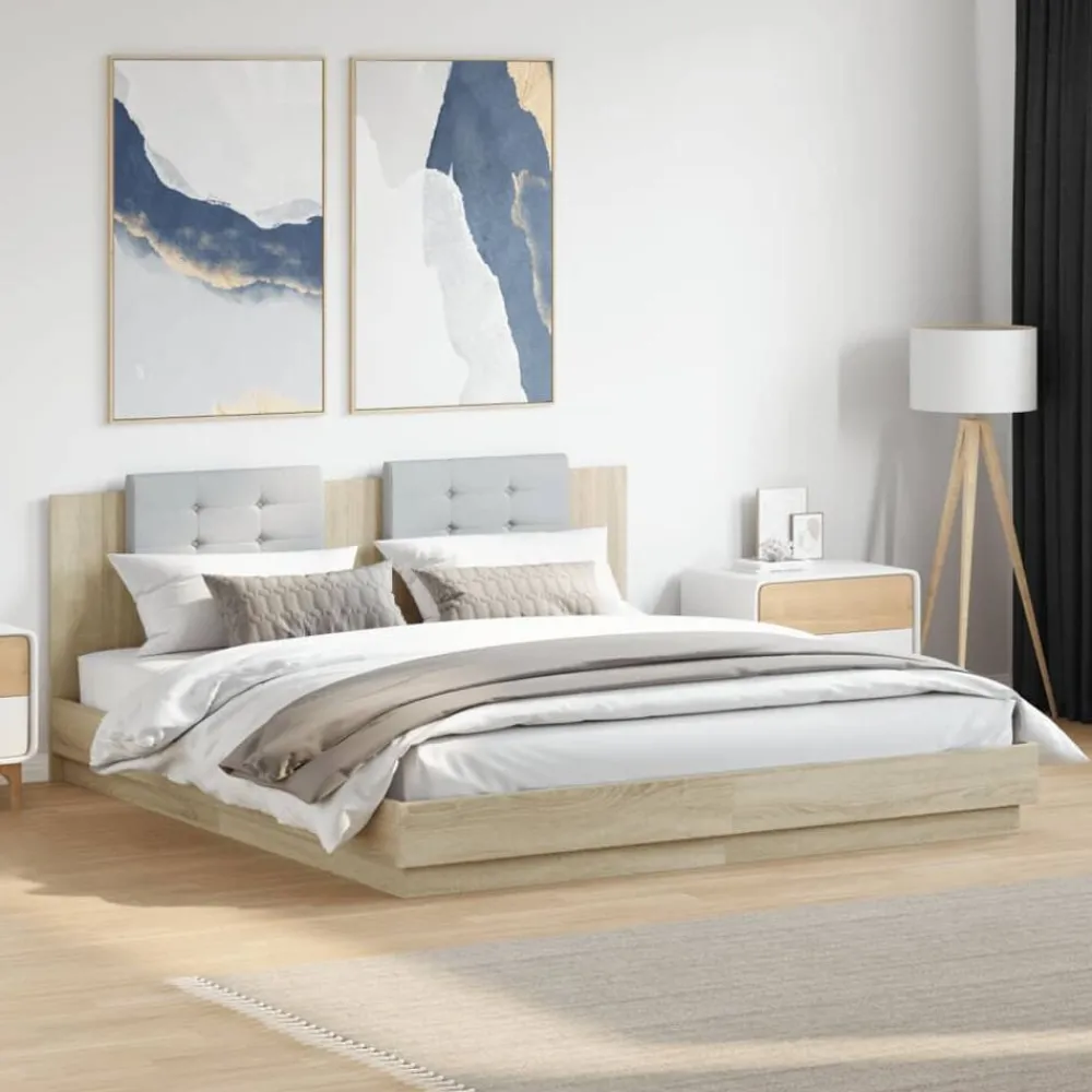 Bedframe met hoofdeinde bewerkt hout 200x200 cm>vidaXL Sale