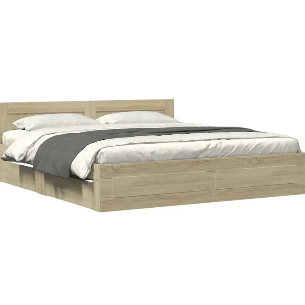 Bedframe met hoofdeinde bewerkt hout 200x200 cm>vidaXL