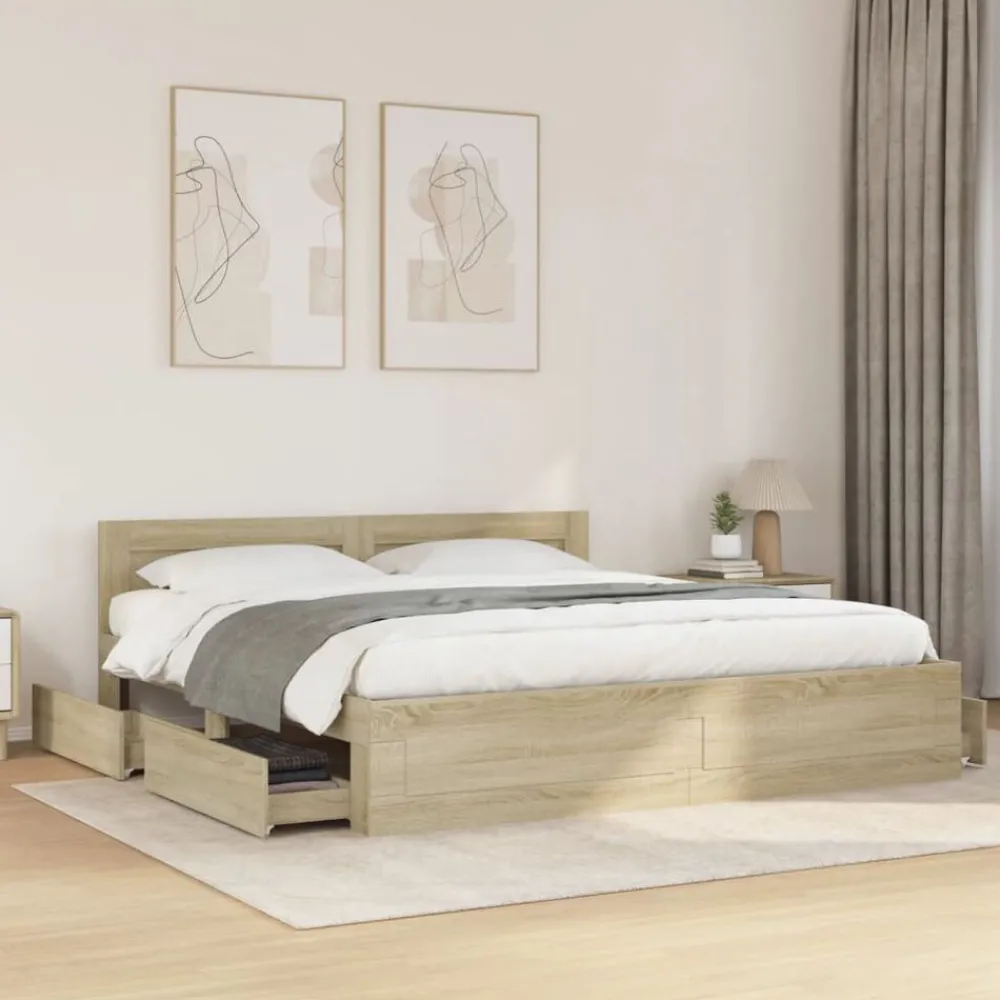 Bedframe met hoofdeinde bewerkt hout 200x200 cm>vidaXL