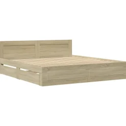 Bedframe met hoofdeinde bewerkt hout 200x200 cm><noscript><img width=