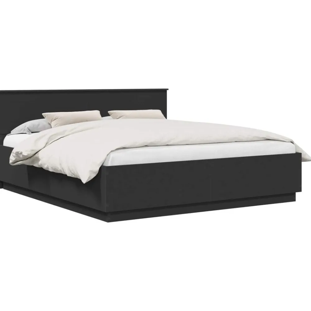 Meubelsets*vidaXL Bedframe met hoofdeinde 200 x 200 cm Bewerkt hout Zwart