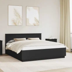 Meubelsets*vidaXL Bedframe met hoofdeinde 200 x 200 cm Bewerkt hout Zwart
