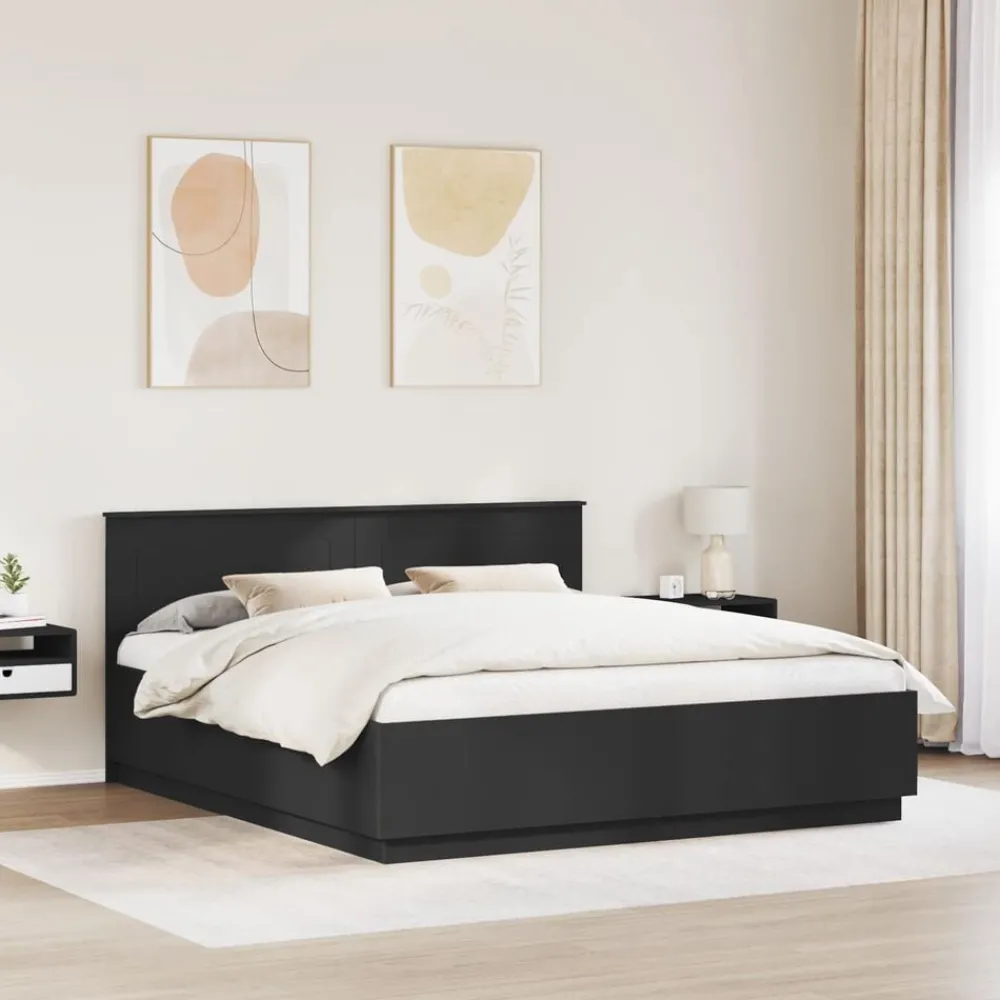 Meubelsets*vidaXL Bedframe met hoofdeinde 200 x 200 cm Bewerkt hout Zwart