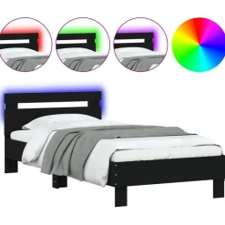 Bedden & Accessoires*vidaXL Bedframe met hoofdbord en LED-verlichting 90x200 cm Zwart