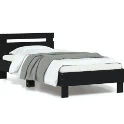 Bedden & Accessoires*vidaXL Bedframe met hoofdbord en LED-verlichting 90x200 cm Zwart