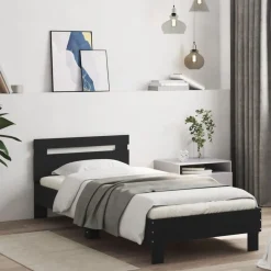 Bedden & Accessoires*vidaXL Bedframe met hoofdbord en LED-verlichting 90x200 cm Zwart