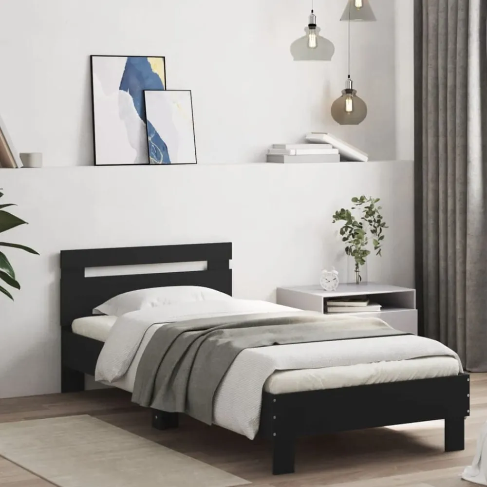 Bedden & Accessoires*vidaXL Bedframe met hoofdbord en LED-verlichting 90x200 cm Zwart
