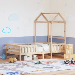 Bedden & Accessoires*vidaXL Bedframe met huisje massief grenenhout 100x200 cm Naturel