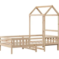 Bedden & Accessoires*vidaXL Bedframe met huisje massief grenenhout 100x200 cm Naturel