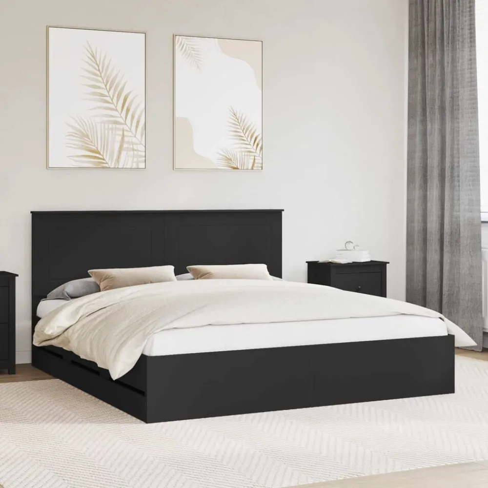 Meubelsets*vidaXL Bedframe met lade met opslag 200 x 200 cm Ingenieurshout Zwart