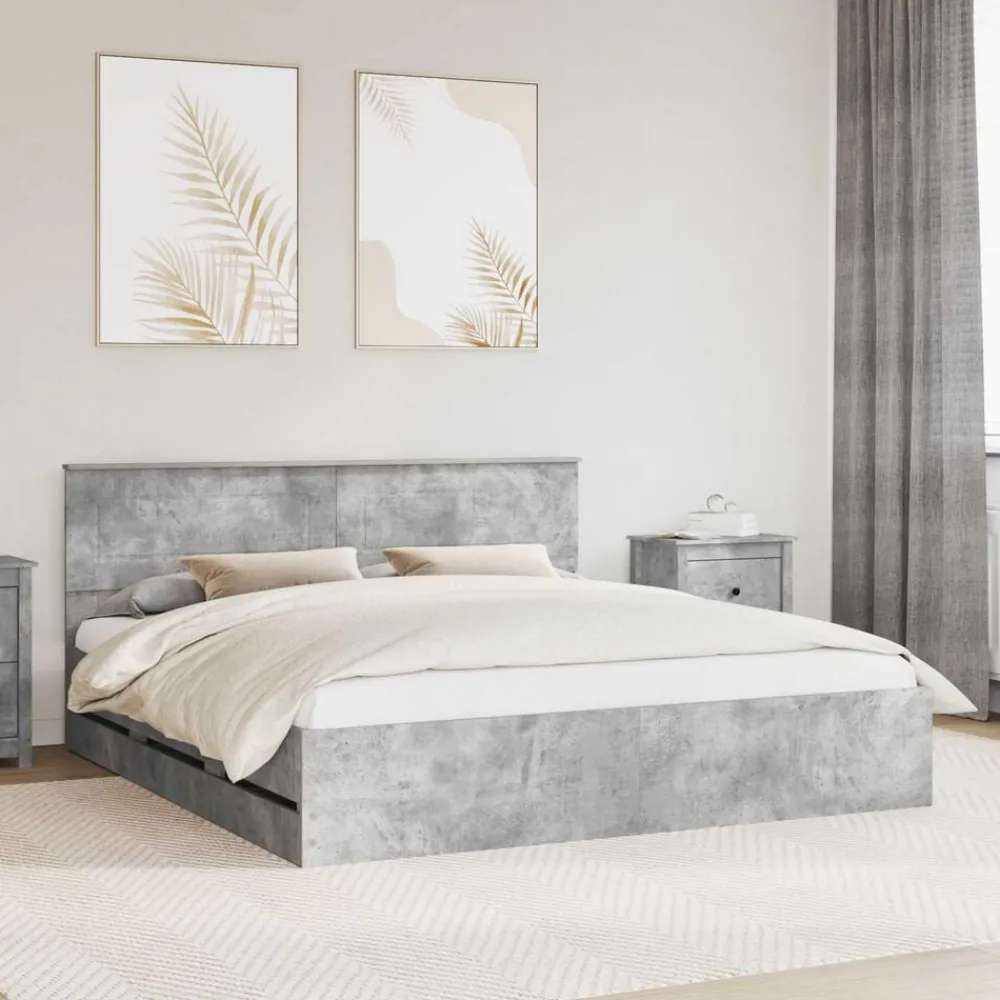 Meubelsets*vidaXL Bedframe met lade Beton Grijs 200 x 200 cm Ingenieurshout Betongrijs