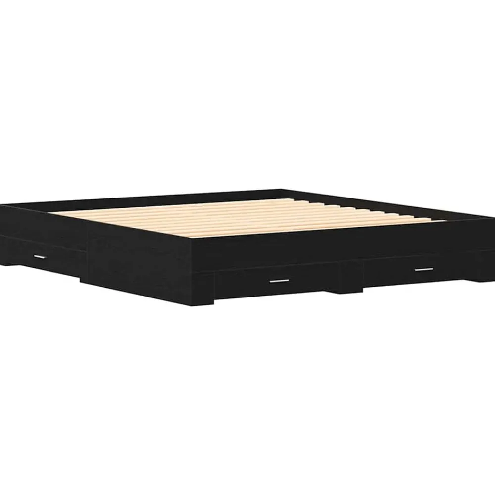 Bedden & Accessoires*vidaXL Bedframe met lade 180 x 200 cm Bewerkt hout Zwart eiken