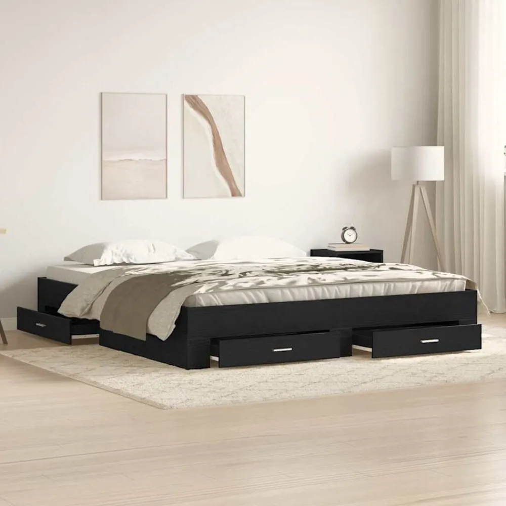 Bedden & Accessoires*vidaXL Bedframe met lade 180 x 200 cm Bewerkt hout Zwart eiken