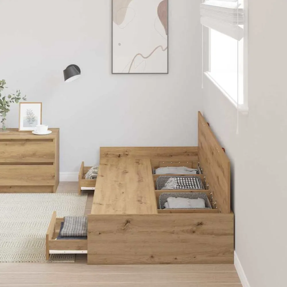 Bedframe met lade Artisan Eiken 98.5 x 200 cm Bewerkt hout>vidaXL Outlet