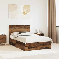 Bedframe met lade met opslag Oudhout 120 x 190 cm Bewerkt hout>vidaXL Best
