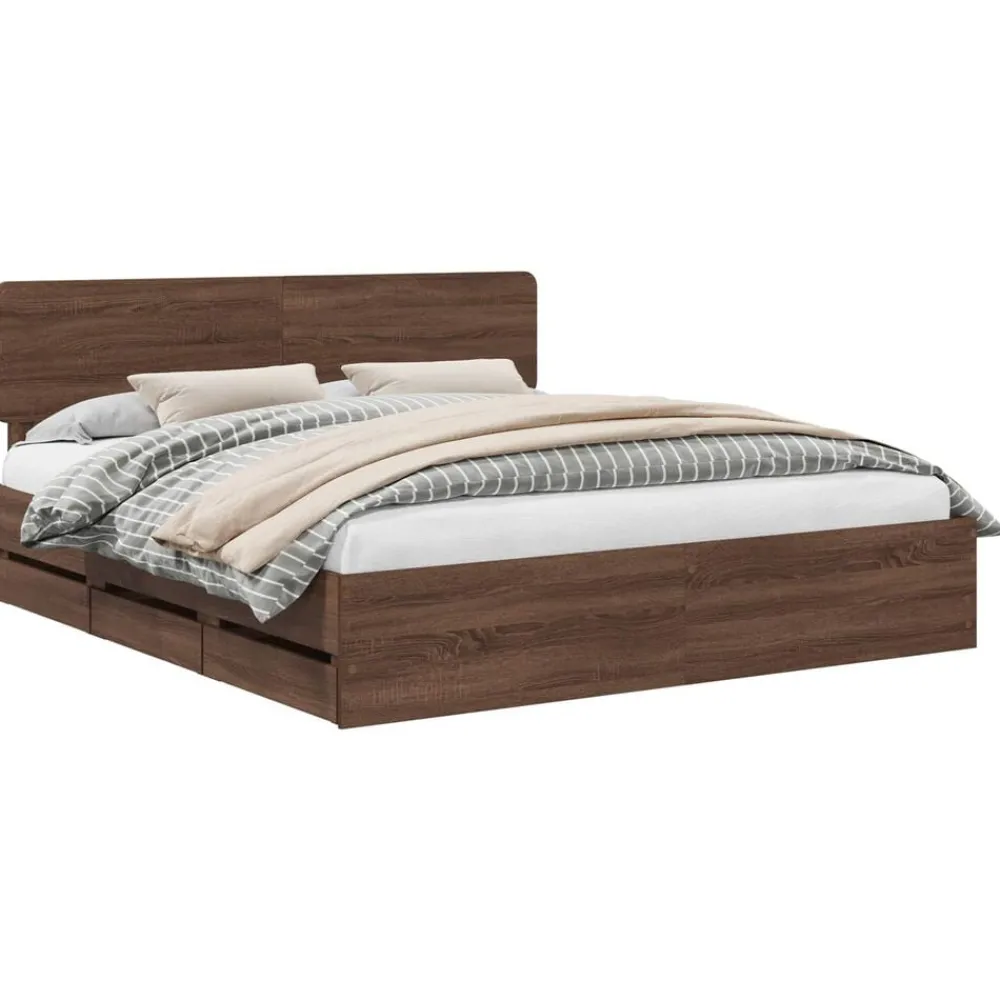 Meubelsets*vidaXL Bedframe met lade Bruine eik 200 x 200 cm Geconstrueerd hout