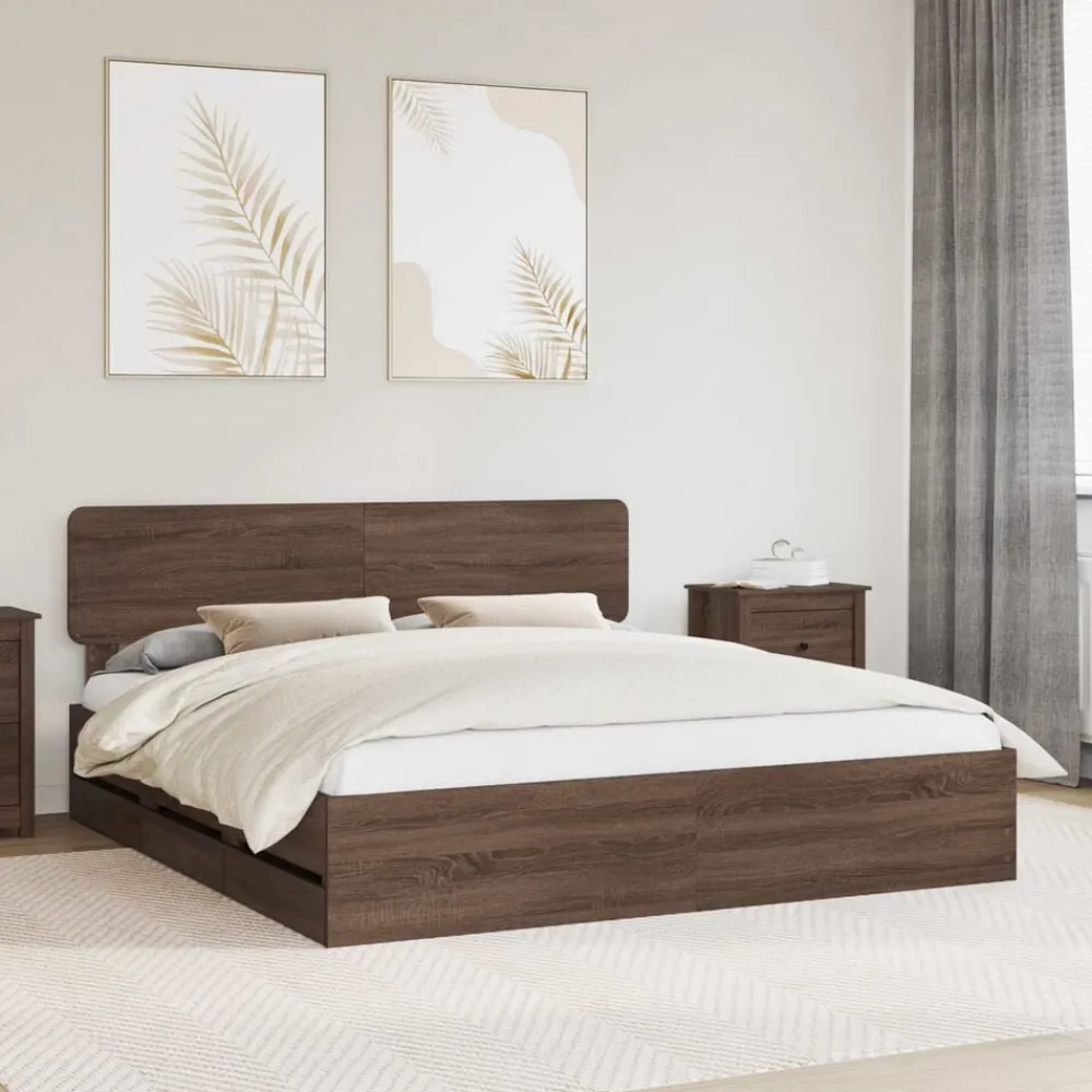 Meubelsets*vidaXL Bedframe met lade Bruine eik 200 x 200 cm Geconstrueerd hout