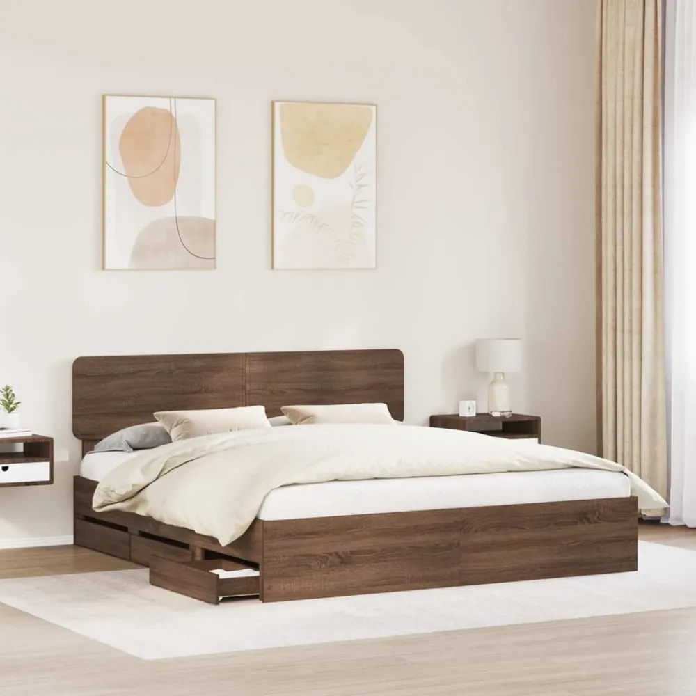 Meubelsets*vidaXL Bedframe met lade Bruine eik 200 x 200 cm Geconstrueerd hout