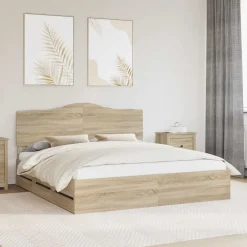 Meubelsets*vidaXL Bedframe met lade 200 x 200 cm Ingenieurshout Sonoma eiken