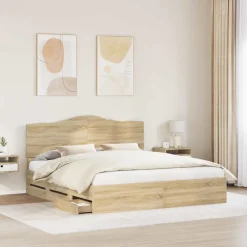 Meubelsets*vidaXL Bedframe met lade 200 x 200 cm Ingenieurshout Sonoma eiken