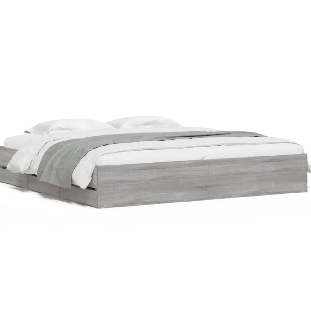 Bedframe met lades bewerkt hout eiken 200x200 cm>vidaXL Clearance