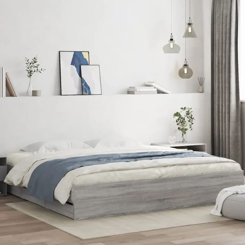 Bedframe met lades bewerkt hout eiken 200x200 cm>vidaXL Clearance