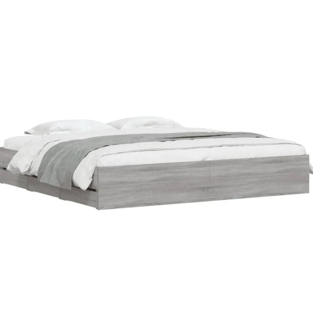 Bedframe met lades bewerkt hout eiken 200x200 cm>vidaXL Clearance