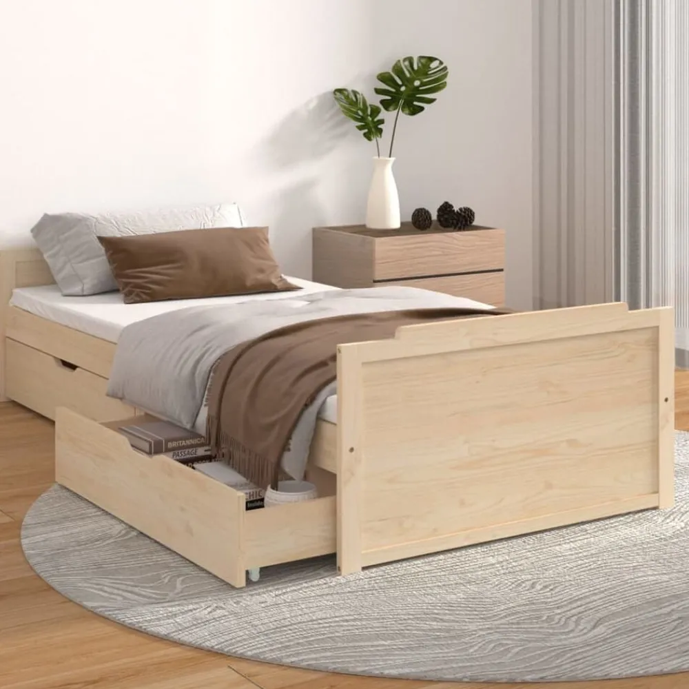 Bedframe met lades massief grenenhout 90x200 cm>vidaXL