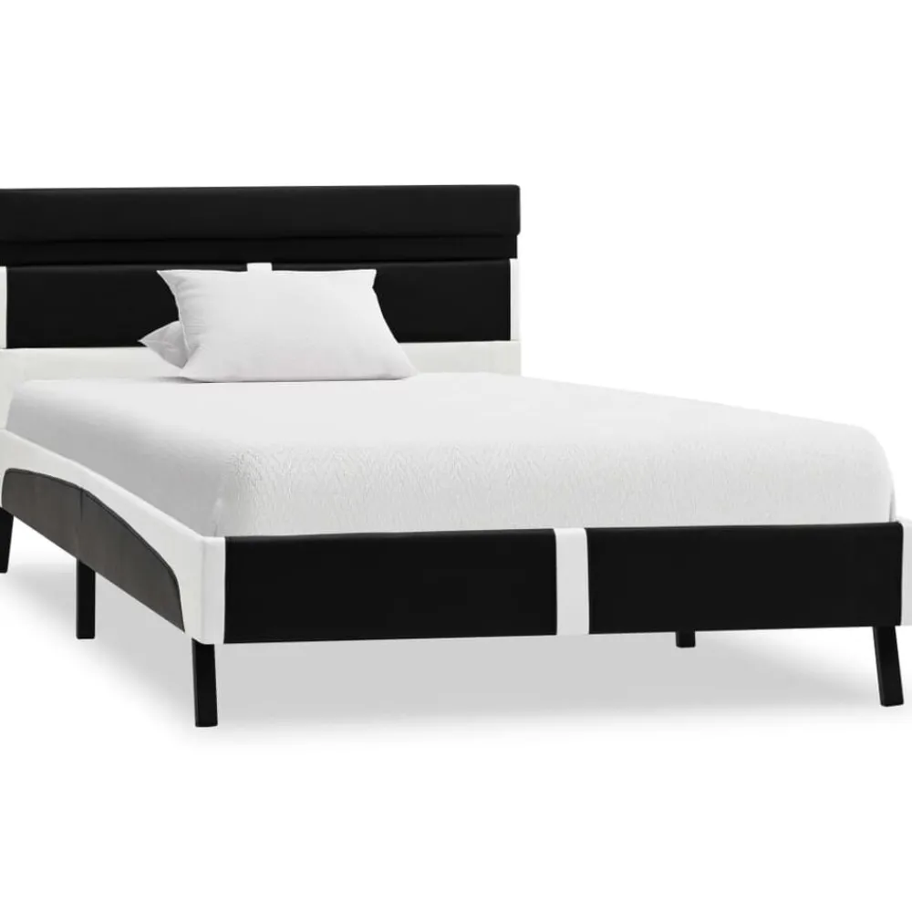 Bedden & Accessoires*vidaXL Bedframe met LED kunstleer zwart 90x200 cm Zwart en wit
