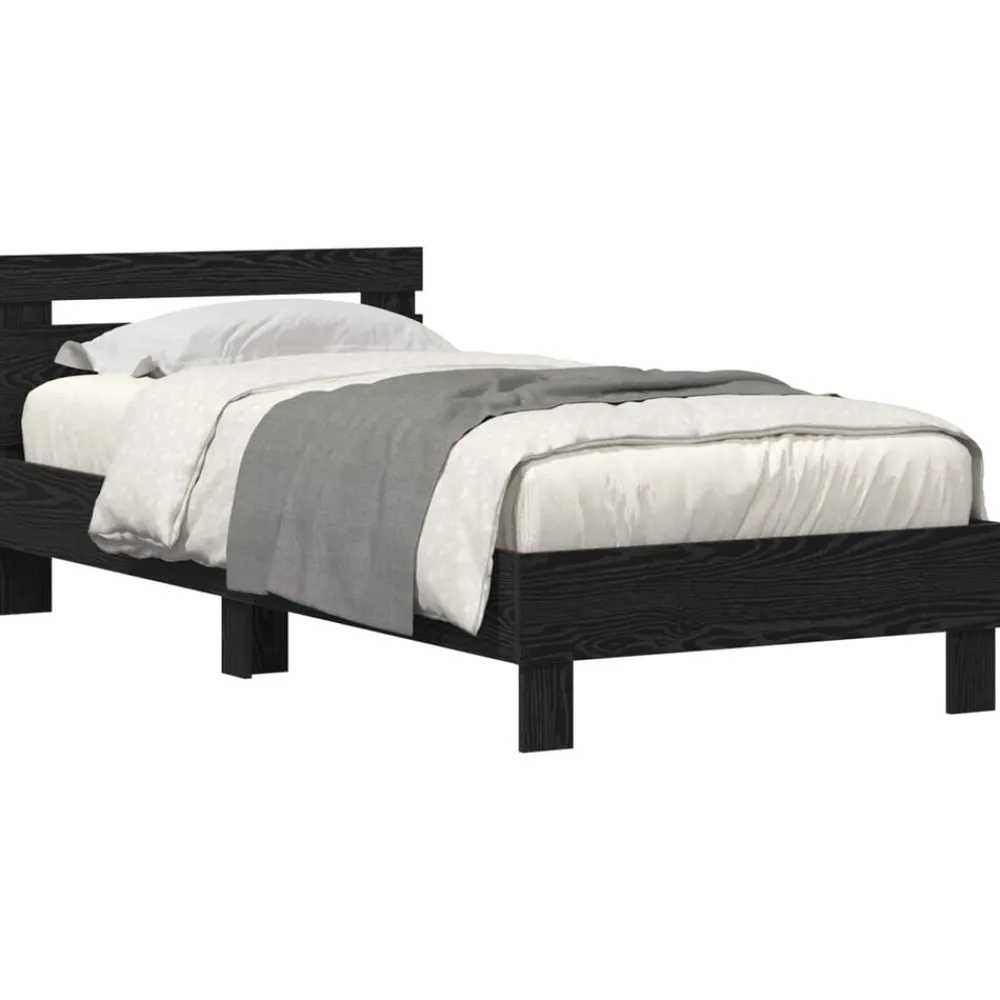 Bedden & Accessoires*vidaXL Bedframe met LED 100 x 200 cm Bewerkt hout Zwart eiken