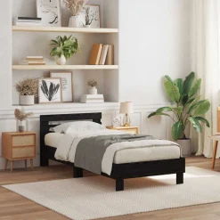 Bedden & Accessoires*vidaXL Bedframe met LED 100 x 200 cm Bewerkt hout Zwart eiken