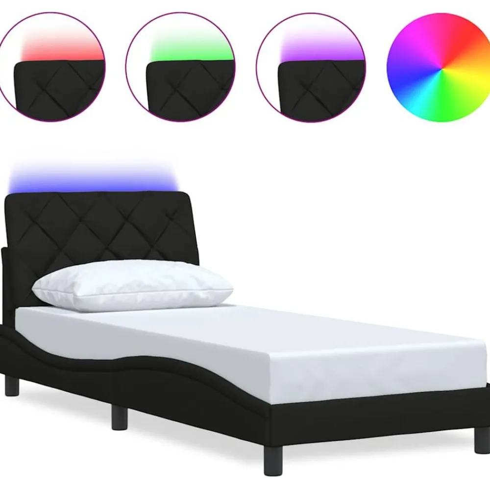 Bedframe met LED zonder matras 80x200 cm stof>vidaXL Clearance
