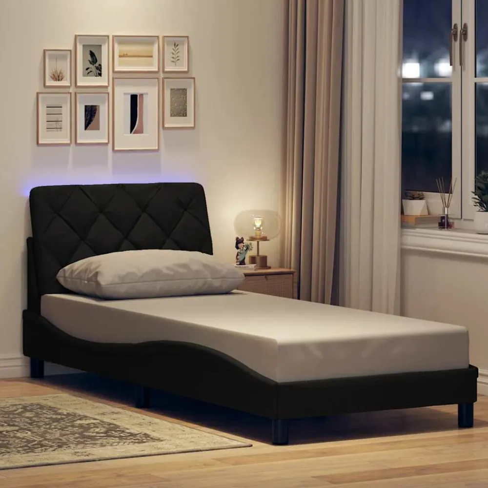 Bedframe met LED zonder matras 80x200 cm stof>vidaXL Clearance