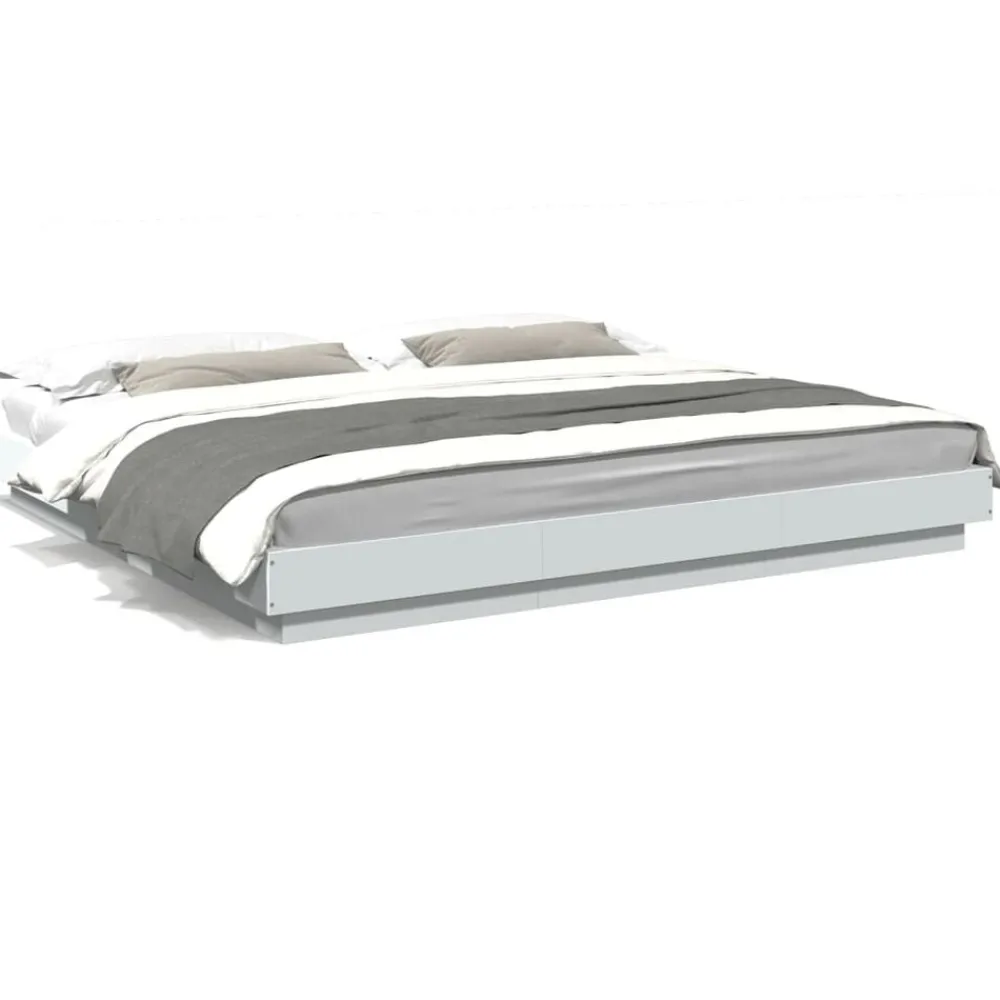 Bedden & Accessoires*vidaXL Bedframe met LED-verlichting bewerkt hout 200x200 cm Wit