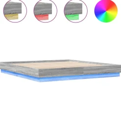 Bedden & Accessoires*vidaXL Bedframe met LED-verlichting eikenkleur 200x200 cm Grijs sonoma
