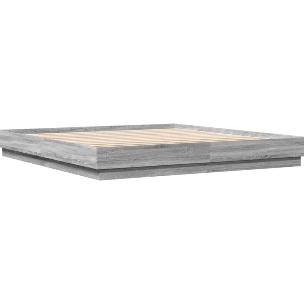 Bedden & Accessoires*vidaXL Bedframe met LED-verlichting eikenkleur 200x200 cm Grijs sonoma
