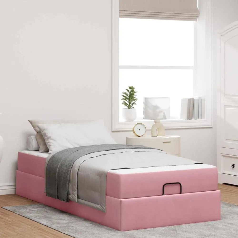 Bedden & Accessoires*vidaXL Bedframe met matras 2 pcs Fluweel Roze