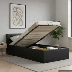 Bedframe met opbergruimte hydraulisch kunstleer 90x200 cm>vidaXL Sale