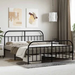 Bedden & Accessoires*vidaXL Bedframe met voetbord zonder matras metaal 160x200 cm Zwart