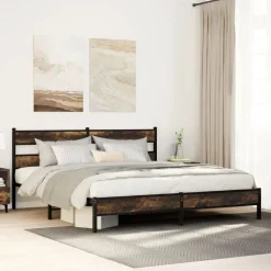 Bedden & Accessoires*vidaXL Bedframe zonder matras metaal kleurig 183x213 cm Gerookt eiken