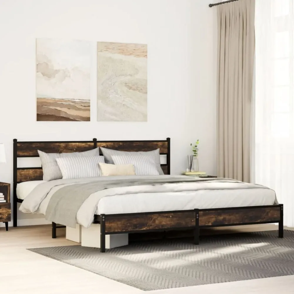 Bedden & Accessoires*vidaXL Bedframe zonder matras metaal kleurig 183x213 cm Gerookt eiken