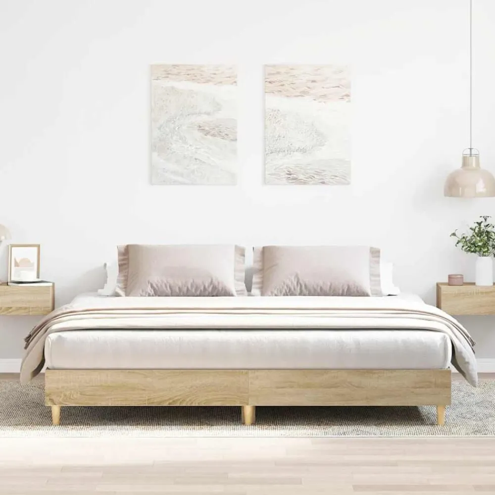 Bedframe zonder matras 200x200cm spaanplaat kleurig>vidaXL Hot