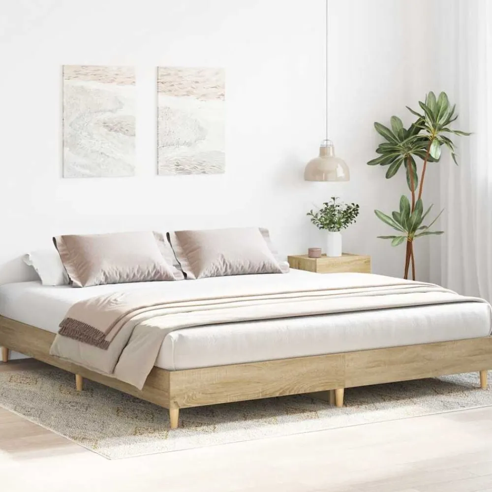 Bedframe zonder matras 200x200cm spaanplaat kleurig>vidaXL Hot