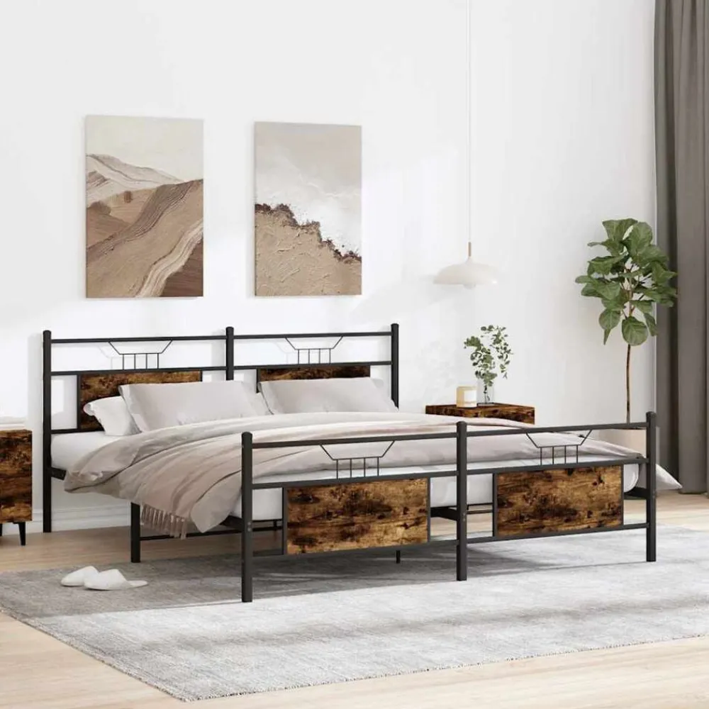 Bedden & Accessoires*vidaXL Bedframe zonder matras metaal kleurig 160x200 cm Gerookt eiken