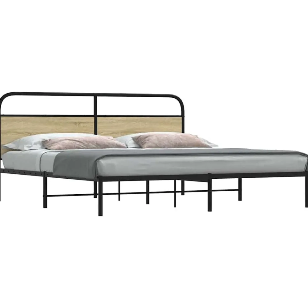 Bedden & Accessoires*vidaXL Bedframe zonder matras metaal kleurig 180x200 cm Sonoma eiken