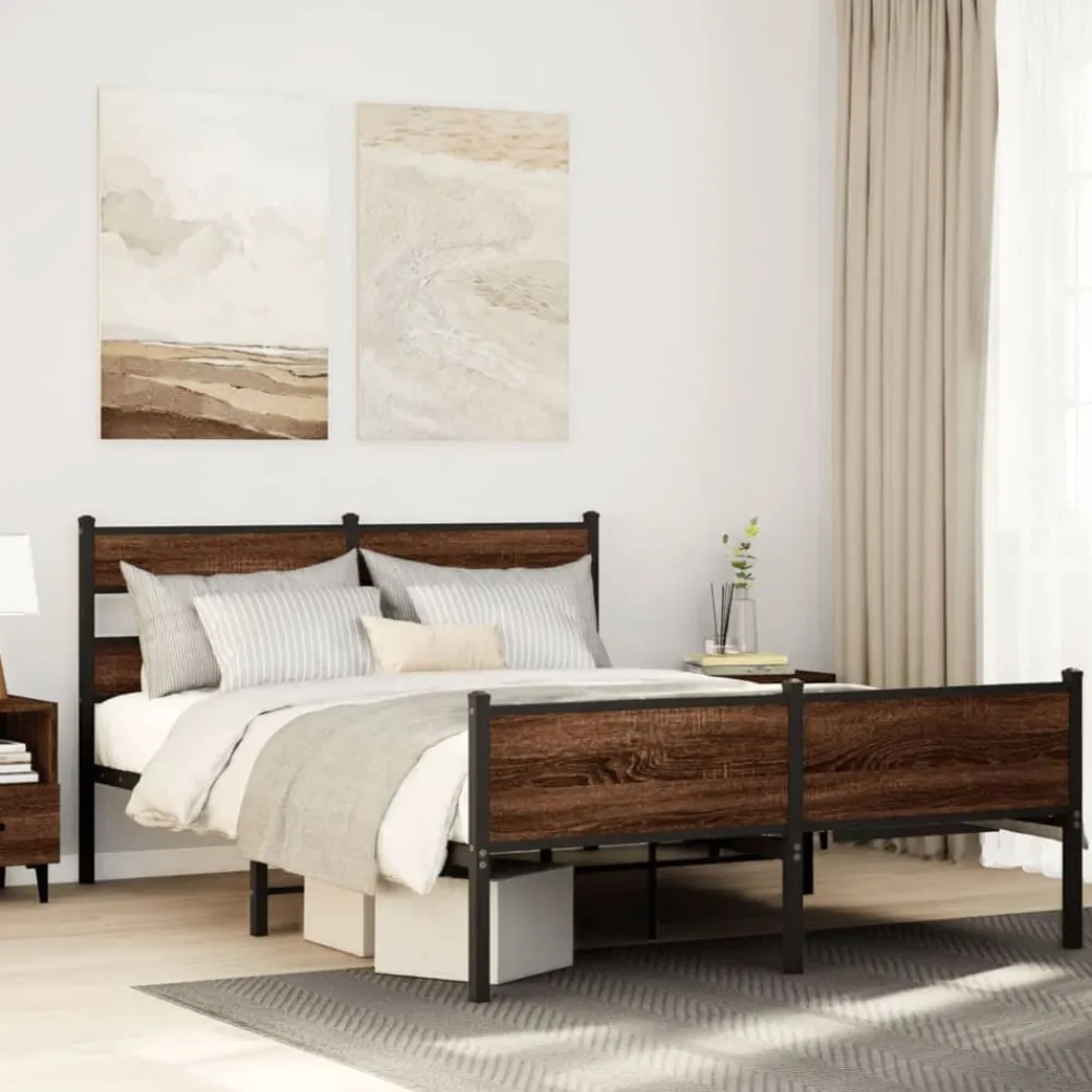 Bedden & Accessoires*vidaXL Bedframe zonder matras metaal ig 160x200 cm bruin eikenkleur