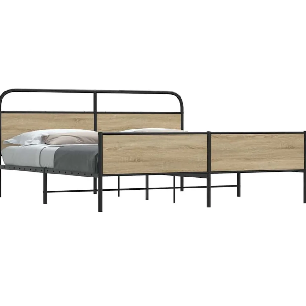 Bedden & Accessoires*vidaXL Bedframe zonder matras metaal kleurig 150x200 cm Gerookt eiken