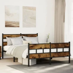 Bedden & Accessoires*vidaXL Bedframe zonder matras metaal kleurig 150x200 cm Gerookt eiken